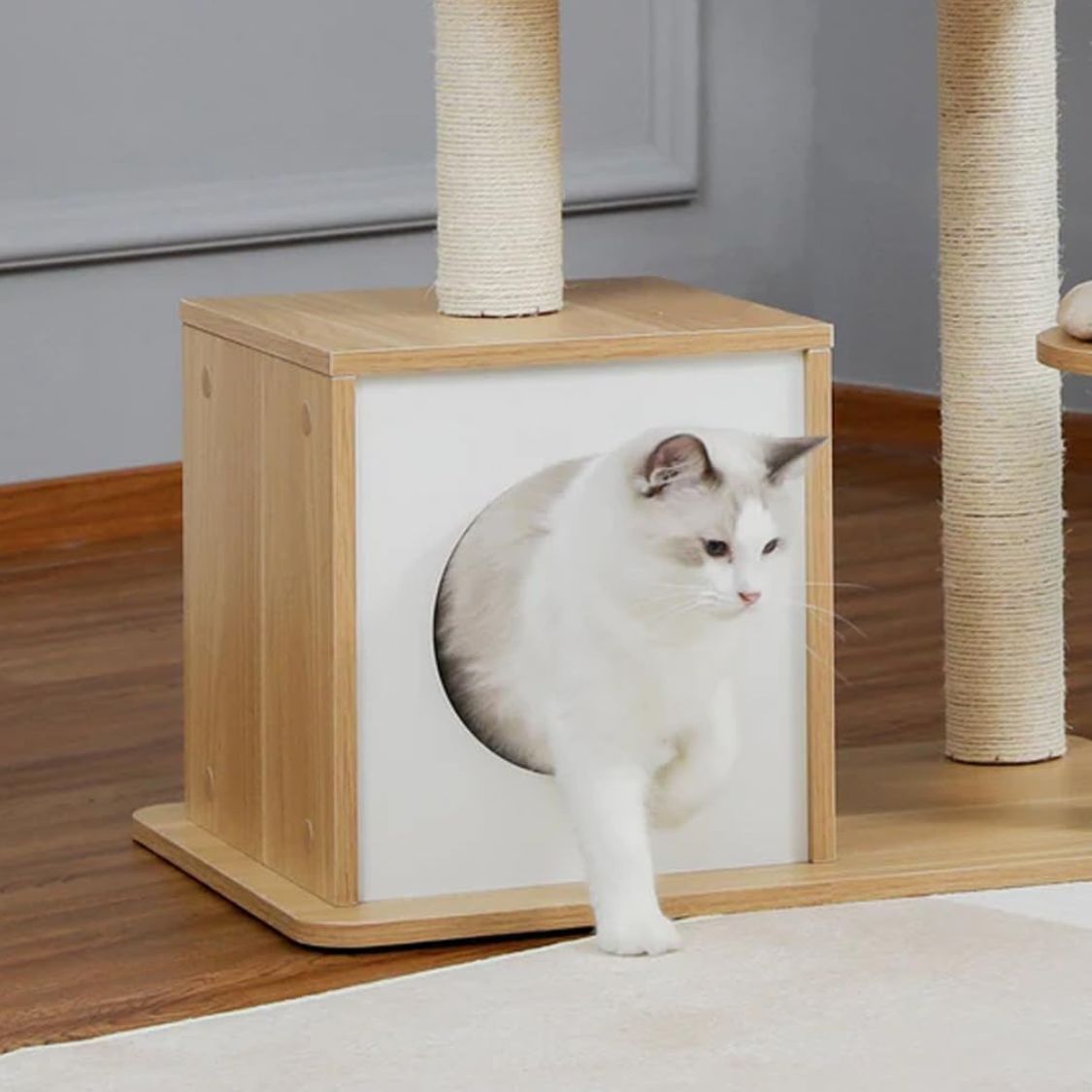 Modern Wooden Cat Tree Tower for Indoor Cats with Scratching Posts & Cat Condo