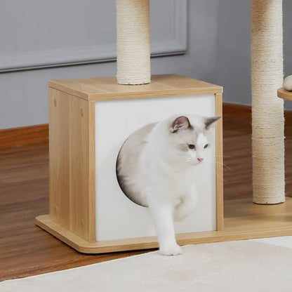 Modern Wooden Cat Tree Tower for Indoor Cats with Scratching Posts & Cat Condo
