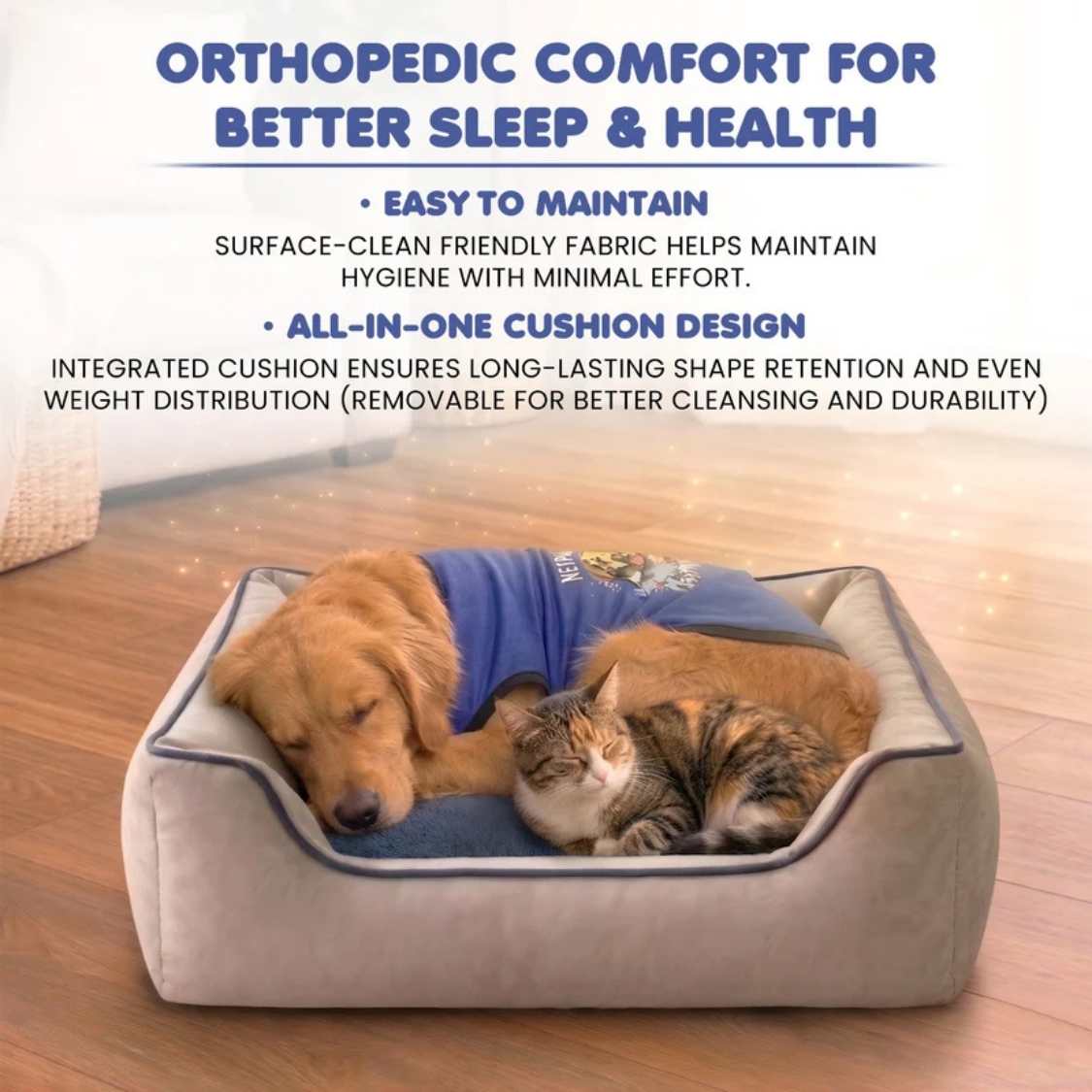 Premium Denim Orthopaedic Dog Bed | Washable Pet Sofa With Bolster