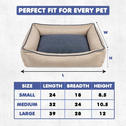 Premium Denim Orthopaedic Dog Bed | Washable Pet Sofa With Bolster