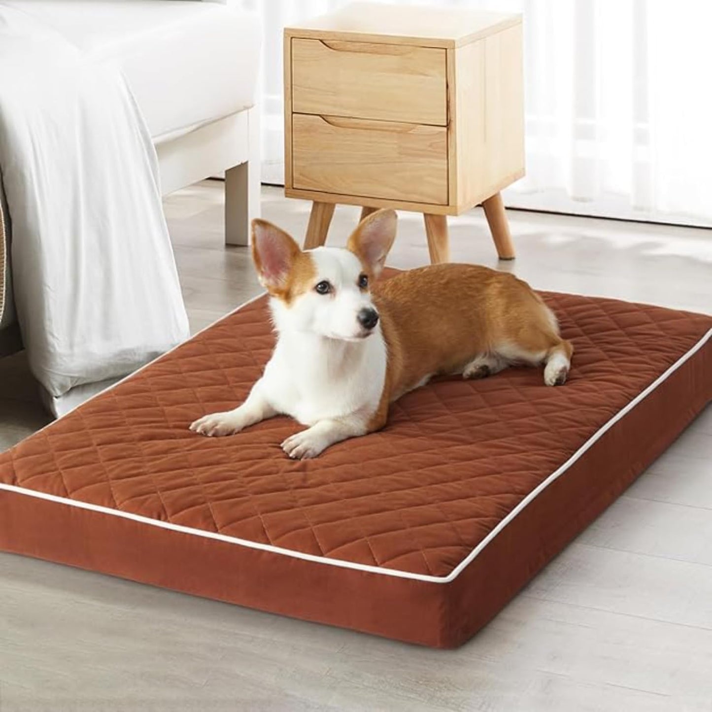 Orthopedic Memory Foam Dog Bed Waterproof Washable Anti-Slip Pet Bed (Brown)