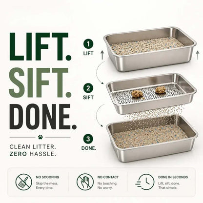 Stainless Steel Sifting Cat Litter Tray | Easy Clean Twin Tray