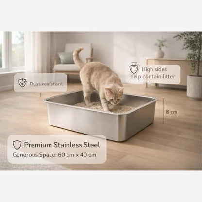 Stainless Steel Cat Litter Box | Large Open Tray For Cat