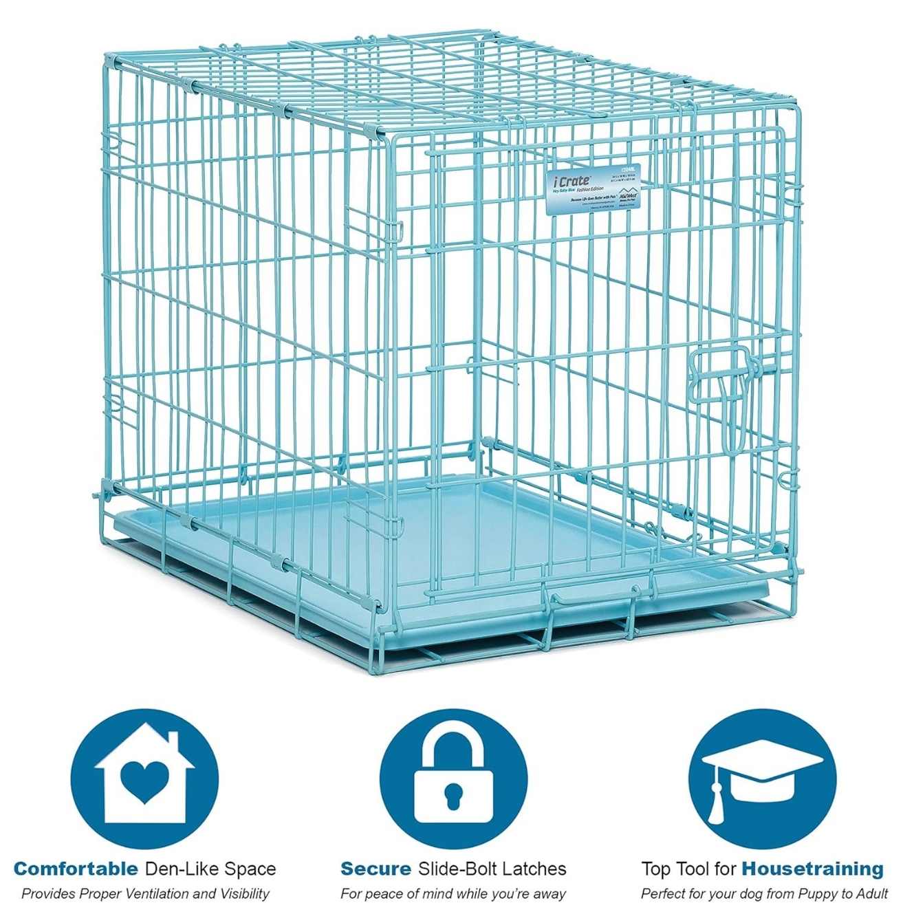 Dog Cage Double Door with Removable Tray Foldable Crate