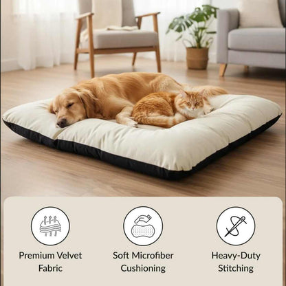 Reversible Pet Bed Washable Velvet Bed With Soft Mattress For Dogs & Cats (Cream)