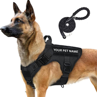 Personalized Tactical Dog Harness with Leash for Small, Medium & Large Breeds