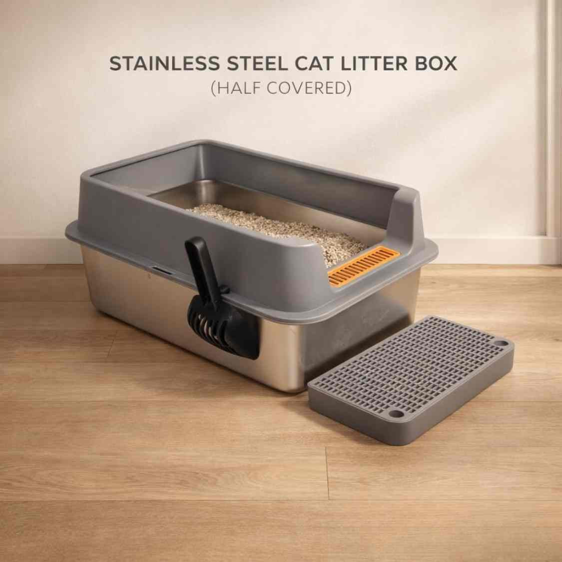 Stainless Steel Cat Litter Box | High Wall Anti Scatter Cat Toilet Tray