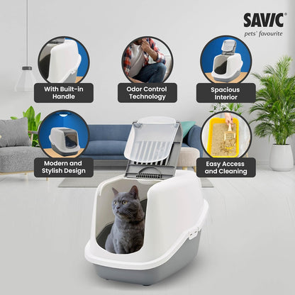 Nestor Modern Hooded Cat Litter Box with Swing Door & Carbon Filter