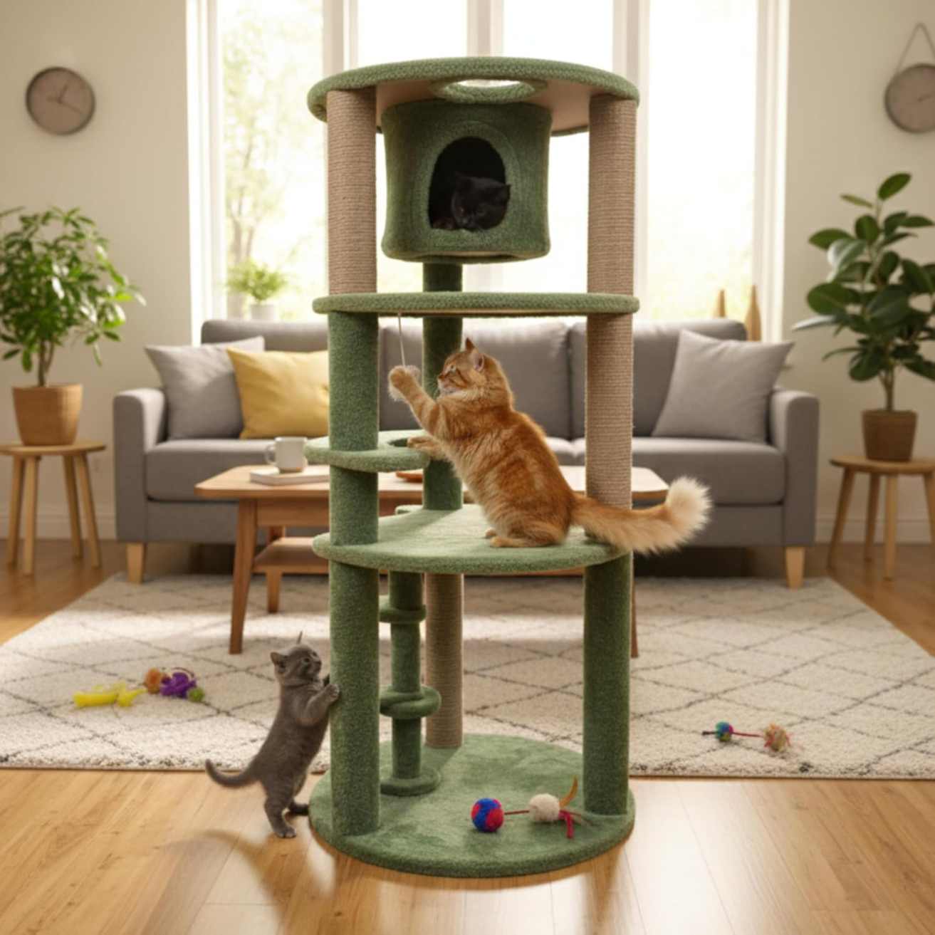 Multi-Level Cat Tree with Condo & Scratching Posts | Green