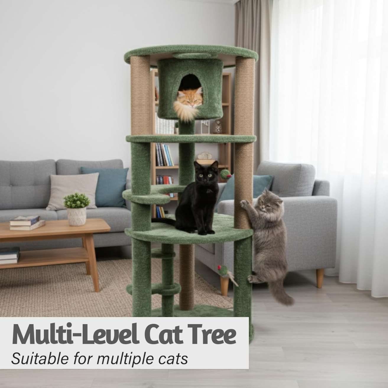 Multi-Level Cat Tree with Condo, Scratching Posts, Plush Platforms