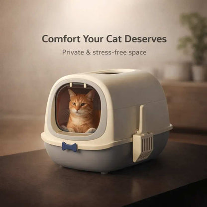 Covered Cat Litter Box | Enclosed Design with Door & Odor Control