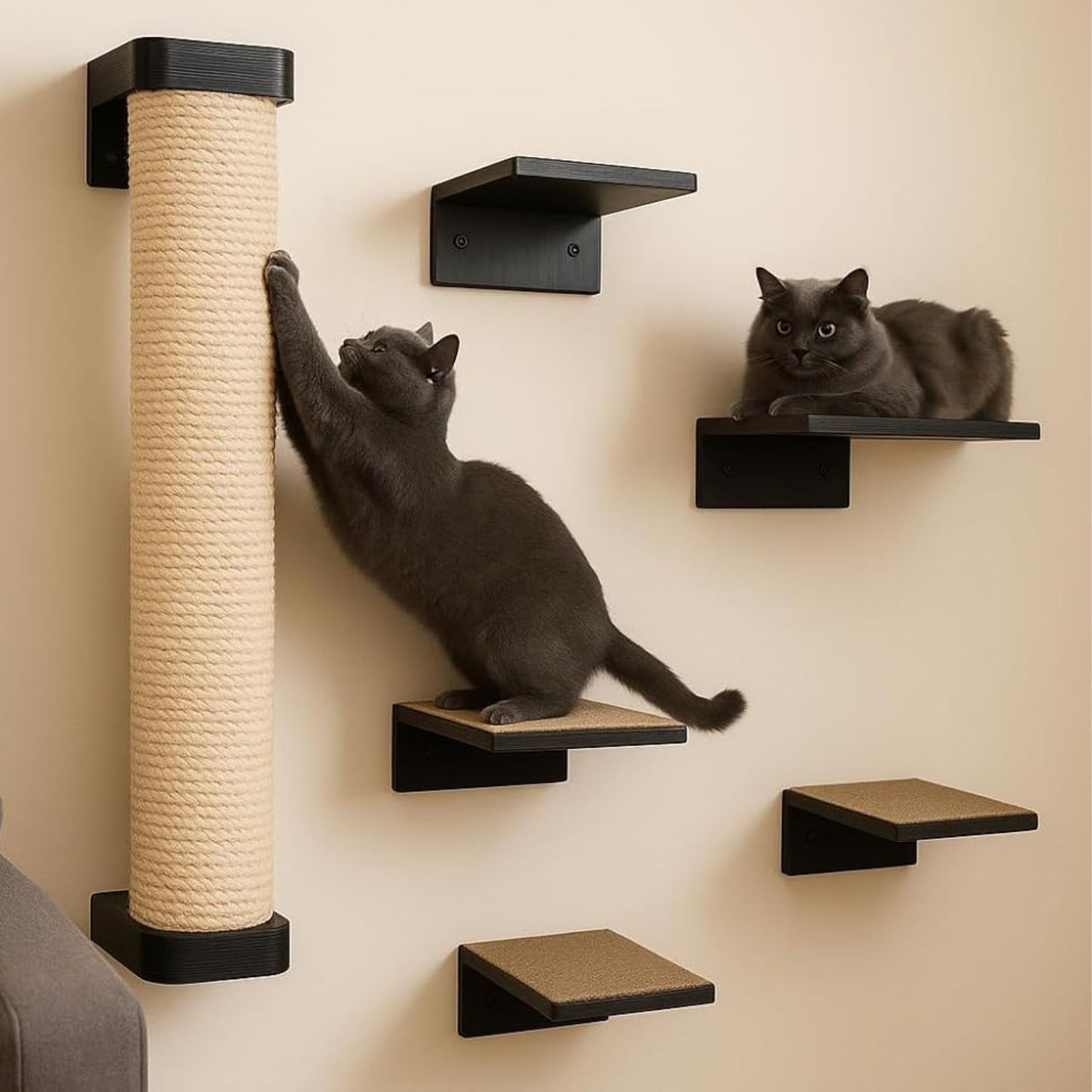 Panther's Perch Cat Scratcher Tower with 5 Shelves - Black