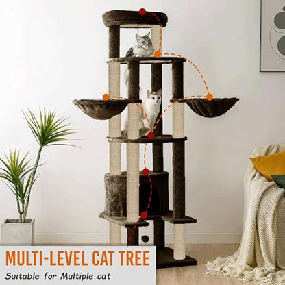 Multi-Level Cat Condo & Climbing Tower – 64-Inch Plush Cat Furniture with Scratching Posts