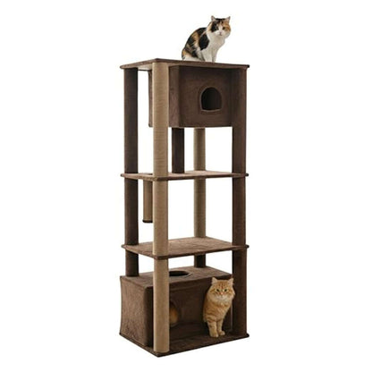 Cat Tree Tower with Condos & Scratching Posts – Multi-Level Cat Furniture (62-Inch) (Brown)