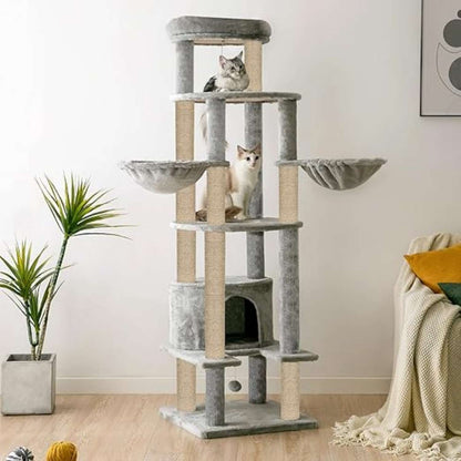 Multi-Level Cat Condo & Climbing Tower – 64-Inch Plush Cat Furniture with Scratching Posts
