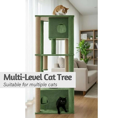 Cat Tree Tower with Condos & Scratching Posts – Multi-Level Cat Furniture (62-Inch) (Brown)