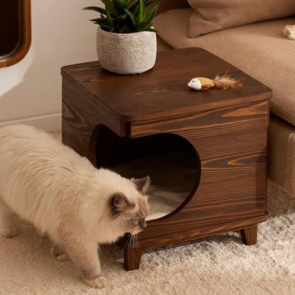 Wooden Pet House for Cats & Small Dogs | Multipurpose Indoor Pet Retreat & Side Table