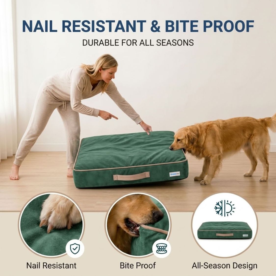 HANK CloudRest Premium Mattress Dog Bed | Anti Skid & Machine Washable (Green)