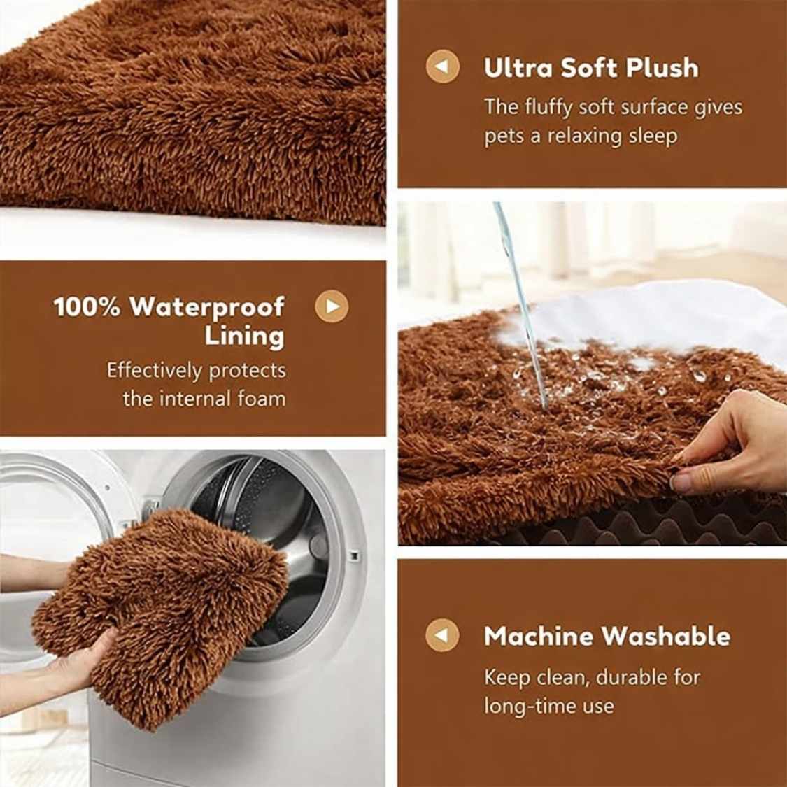 High Density Foam Dog Bed | Washable Anti Slip Brown (Large)