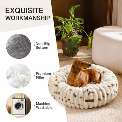 Donut Pet Bed for Cats & Puppies | Soft Plush, Cozy & Calming |Reversible, Washable (55 CM)