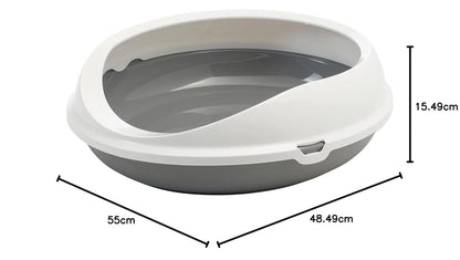 Figaro Oval Cat Litter Tray with Rim in Grey
