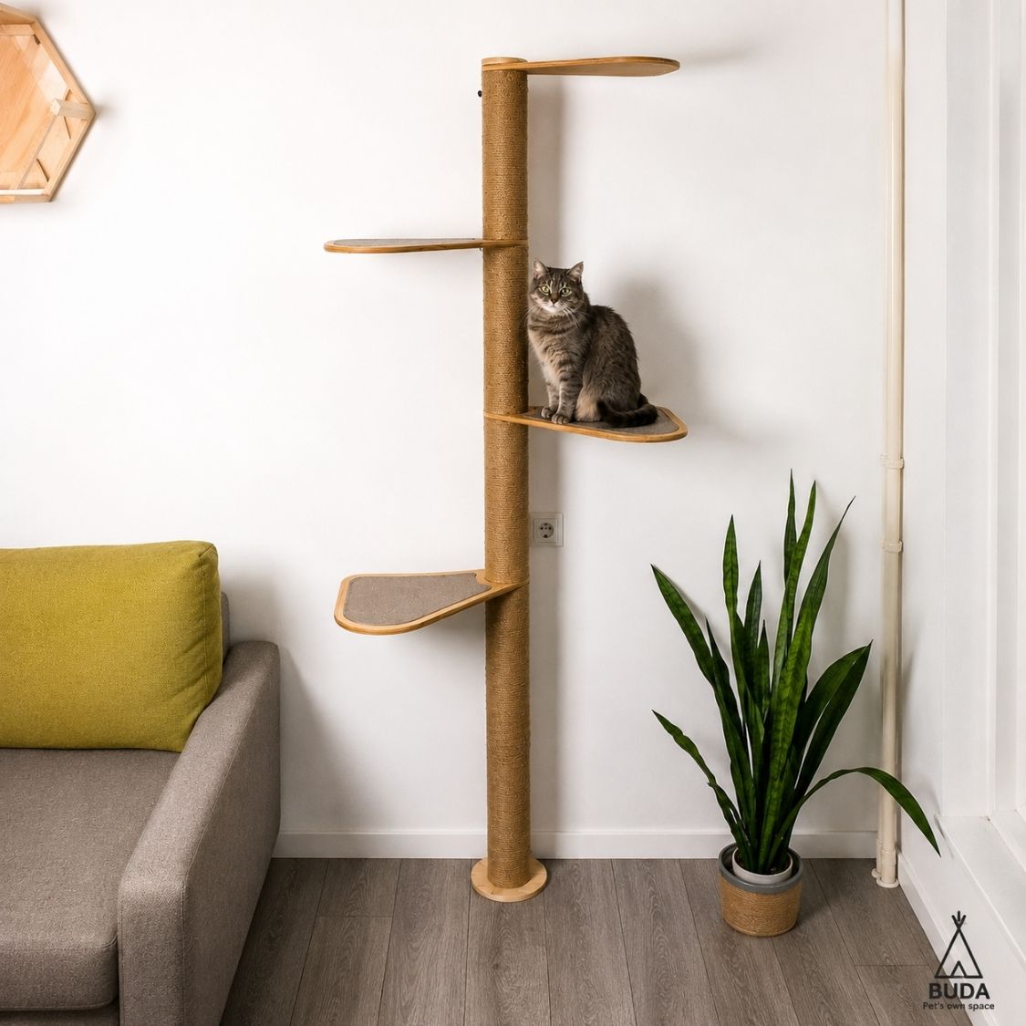 Urban Canopy Tall Cat Tree Tower with Natural Jute Scratcher & Multi-Level Shelves