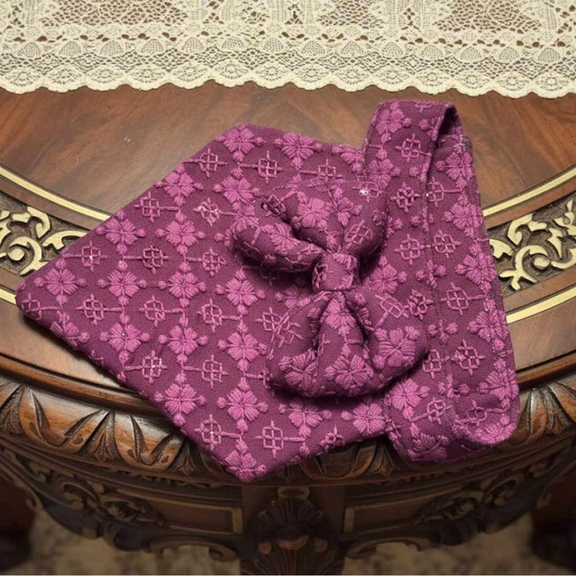 Crimson Charm Chikankari Dog Bandana | Festive & Stylish Pet Wear
