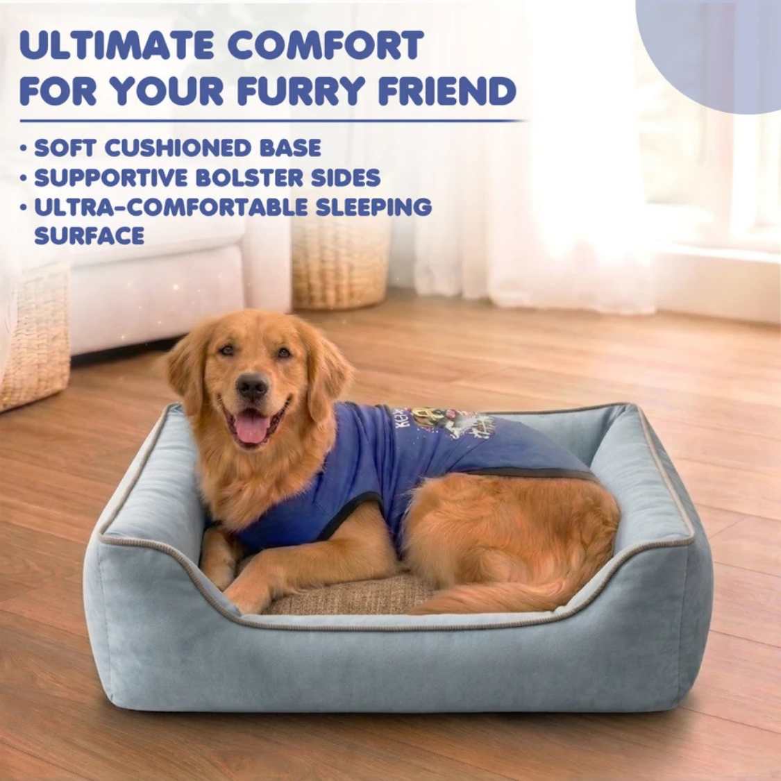 Orthopaedic Pet Bed With Bolster | Washable Anti Slip Dog & Cat Sofa Bed