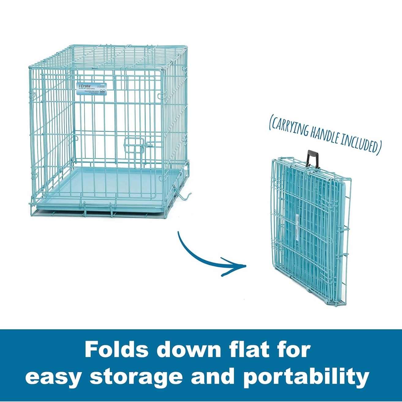 Dog Cage Double Door with Removable Tray Foldable Crate