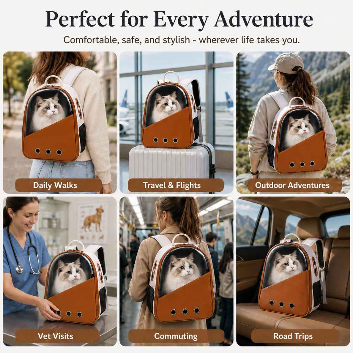 Stylish Cat Carrier Backpack Bag For Cats & Small Dogs
