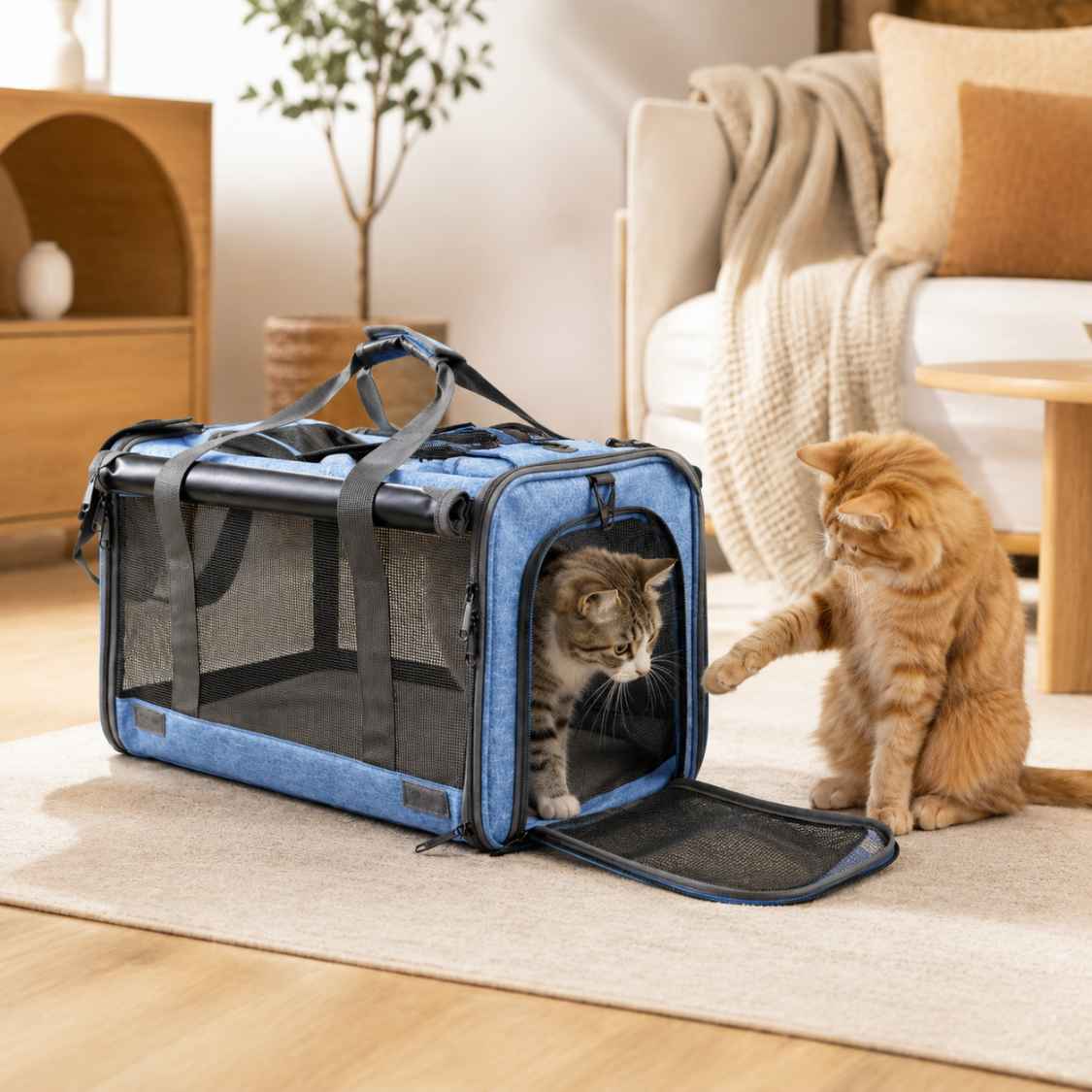 Foldable Cat Carrier Bag With Mesh Window For Travel
