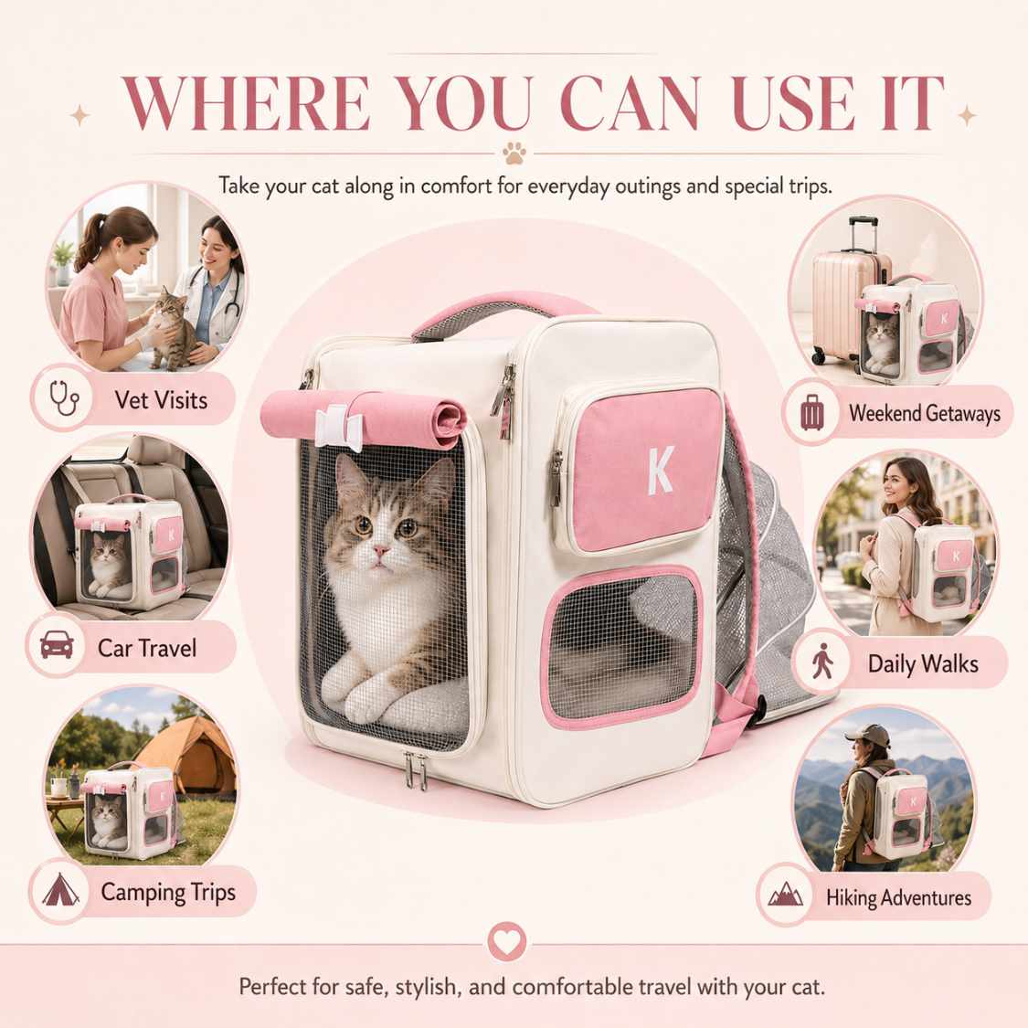 Foldable Cat Carrier Bag | Breathable Pet Travel Backpack