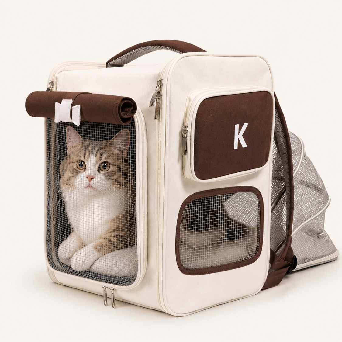 Expandable Cat Carrier Backpack | Brown Pet Travel Bag