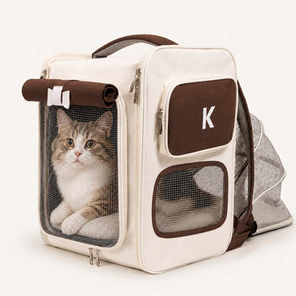 Expandable Cat Carrier Backpack | Brown Pet Travel Bag
