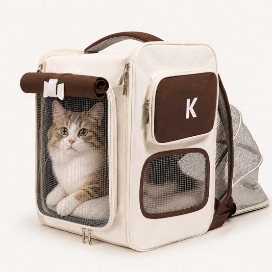 Expandable Cat Carrier Backpack | Brown Pet Travel Bag