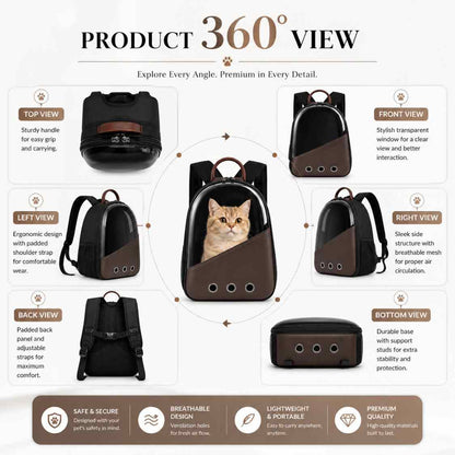Pet Carrier Backpack With Transparent Window For Cats & Small Dogs