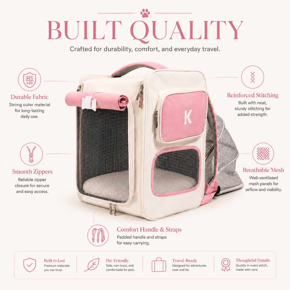 Foldable Cat Carrier Bag | Breathable Pet Travel Backpack