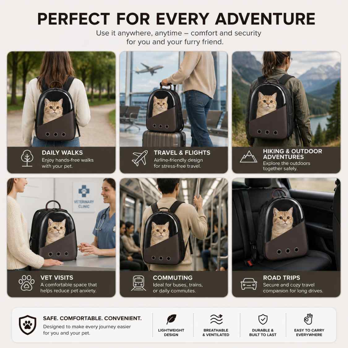 Pet Carrier Backpack With Transparent Window For Cats & Small Dogs