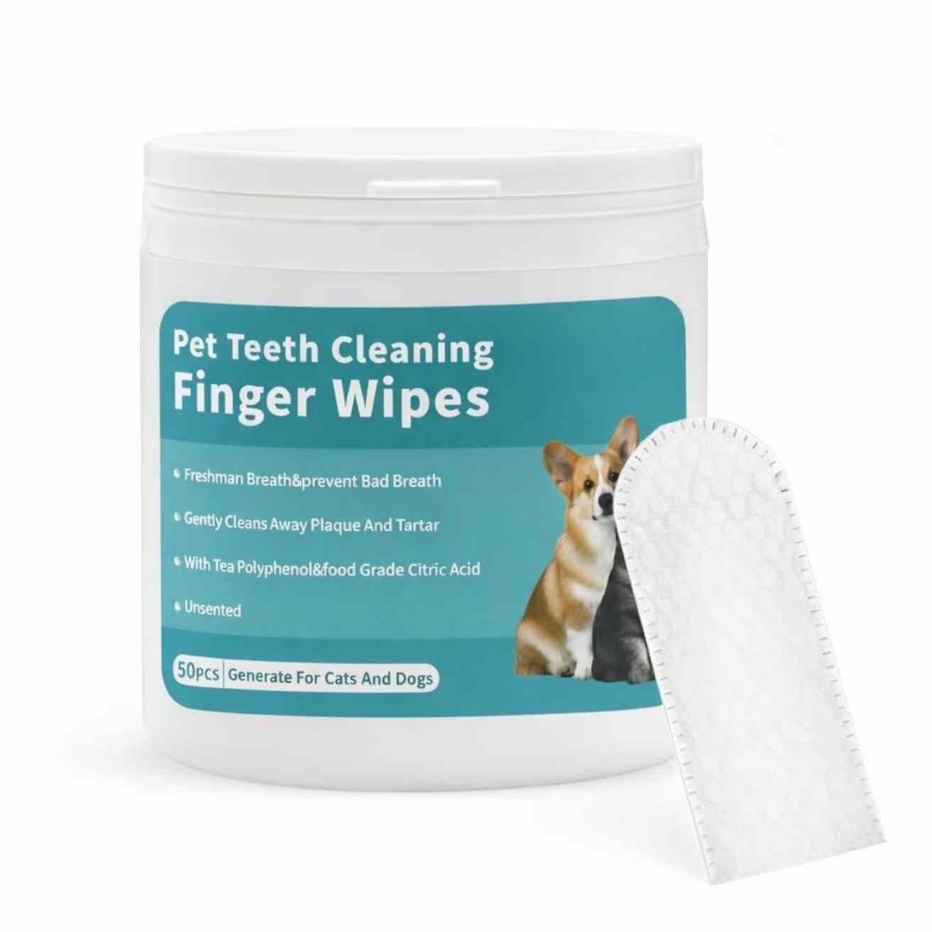 Pet Teeth Cleaning Finger Wipes for Dogs & Cats (50 Pcs)