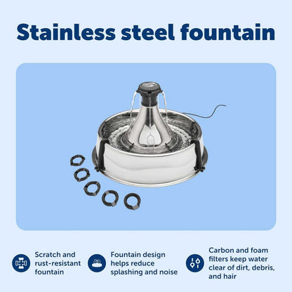 Stainless Steel 360 Pet Water Fountain for Dogs & Cats