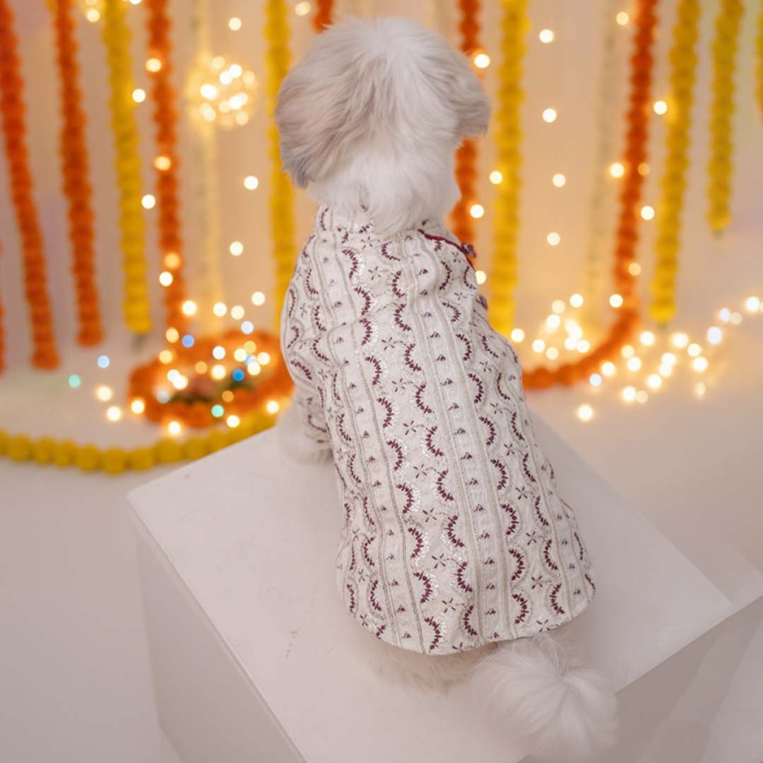 Festive Glory Kurta | White Red Designer Kurta for Dogs