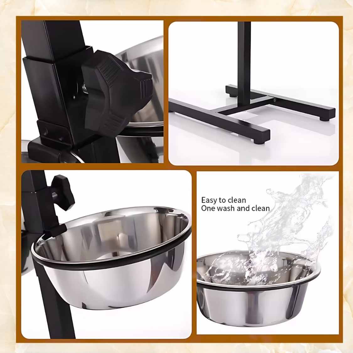 Adjustable Dog Bowl Stand with Double Stainless Steel Bowls | Elevated Dog Feeder