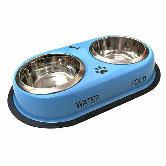 Stainless Steel Double Diner Dog & Cat Bowls with Anti Slip Base