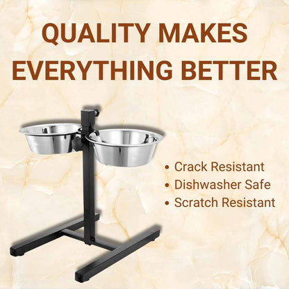 Adjustable Dog Bowl Stand with Double Stainless Steel Bowls | Elevated Dog Feeder