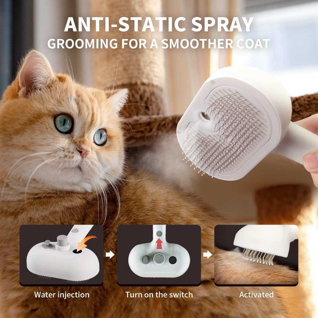 Steamy Self Cleaning Pet Brush For Dogs & Cats | Anti Static Steam Grooming Brush