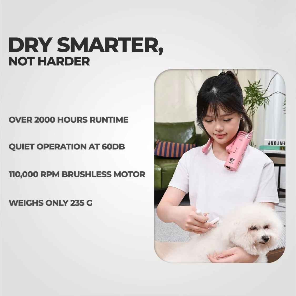 Hands Free Pet Dryer Neck Hanging | Quiet & Fast Pet Grooming Dryer