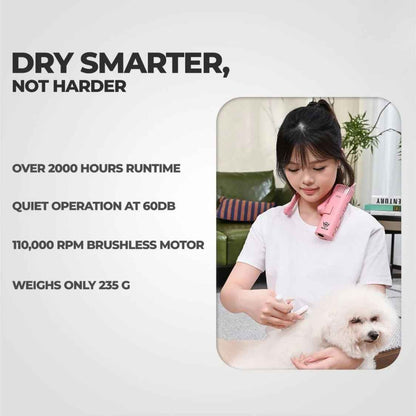 Hands Free Pet Dryer Neck Hanging | Quiet & Fast Pet Grooming Dryer