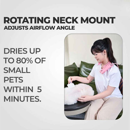 Hands Free Pet Dryer Neck Hanging | Quiet & Fast Pet Grooming Dryer