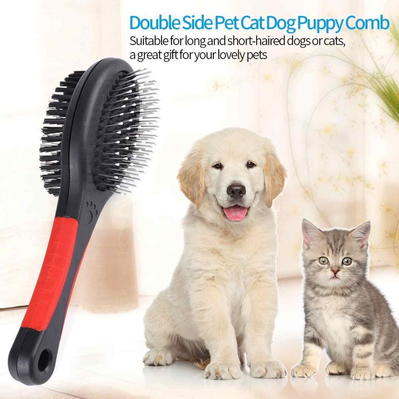 Double Sided Pet Grooming Brush | Plastic Handle Pet Shedding Comb