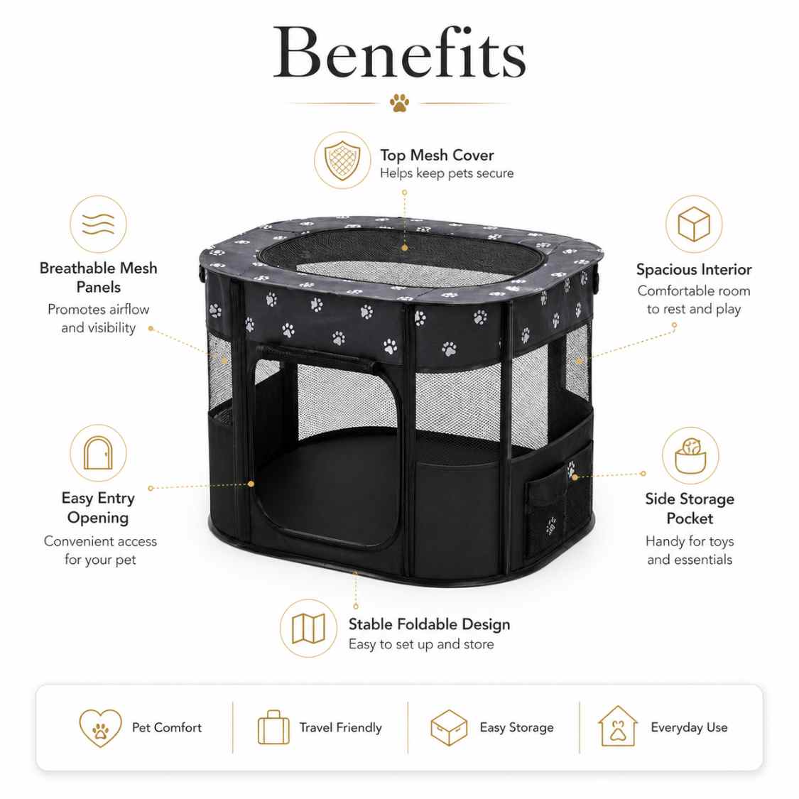 Foldable Pet Cage Tent With Breathable Mesh For Cats & Small Dogs